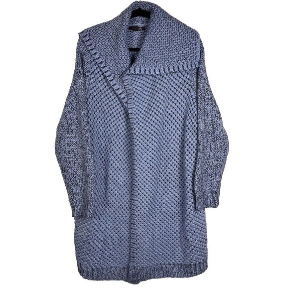 Roamans Chunky Knit Long Cardigan Womens 14/16 Blue Marled Sweater Open Front - Picture 1 of 7
